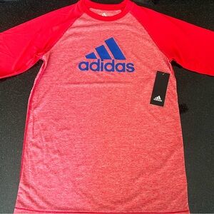 Adidas Heather Red Raglan Rashguard with Blue Logo